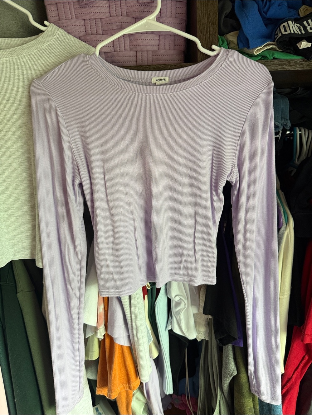 2- Garage Light Lavender and Grey Ribbed Long-Sleeve Crop Top